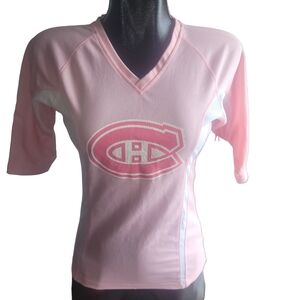 NHL Pink V-Neck Short Sleeve Top Montreal Canadians XS